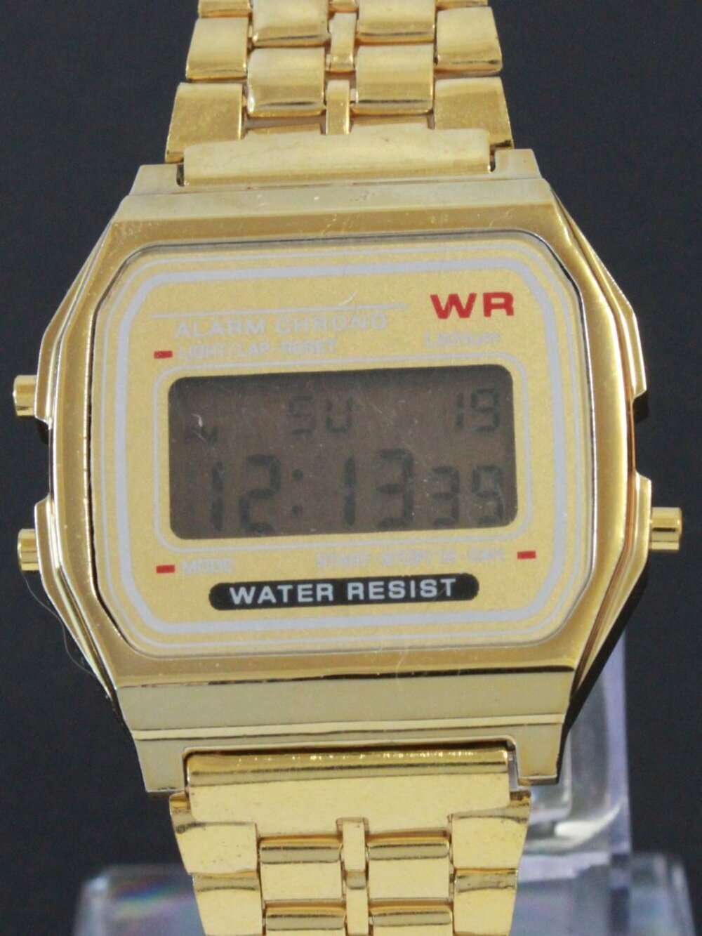 Retro Style Digital Watch Metal Case Bracelet Back light, Stopwatch, Day, Date - Picture 9 of 11